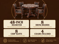 Bridgeport 2 in 1 round Poker Table and Chairs Set for Dining & Game Rooms – Furniture Grade Hardwood, Sturdy Pedestal Legs, Drink Holders, Chip Slots – Includes 4 Poker Table Chairs - Walnut — Results & Stats
