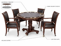 Bridgeport 2 in 1 round Poker Table and Chairs Set for Dining & Game Rooms – Furniture Grade Hardwood, Sturdy Pedestal Legs, Drink Holders, Chip Slots – Includes 4 Poker Table Chairs - Walnut — How It Works