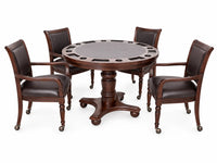 Bridgeport 2 in 1 round Poker Table and Chairs Set for Dining & Game Rooms – Furniture Grade Hardwood, Sturdy Pedestal Legs, Drink Holders, Chip Slots – Includes 4 Poker Table Chairs - Walnut