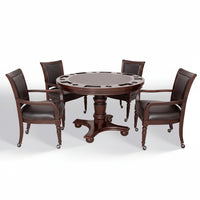 Bridgeport 2 in 1 round Poker Table and Chairs Set for Dining & Game Rooms – Furniture Grade Hardwood, Sturdy Pedestal Legs, Drink Holders, Chip Slots – Includes 4 Poker Table Chairs - Walnut — product view 4