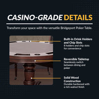 Bridgeport 2 in 1 round Poker Table and Chairs Set for Dining & Game Rooms – Furniture Grade Hardwood, Sturdy Pedestal Legs, Drink Holders, Chip Slots – Includes 4 Poker Table Chairs - Walnut — product view 6
