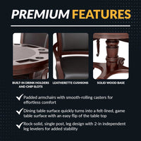 Bridgeport 2 in 1 round Poker Table and Chairs Set for Dining & Game Rooms – Furniture Grade Hardwood, Sturdy Pedestal Legs, Drink Holders, Chip Slots – Includes 4 Poker Table Chairs - Walnut — product view 8