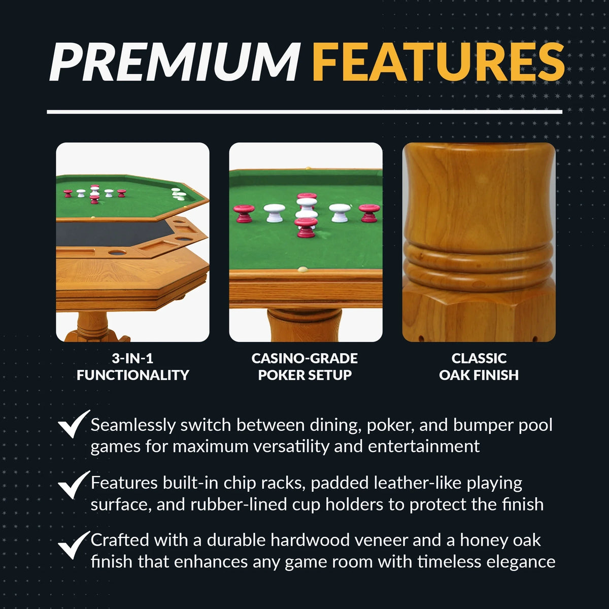 Kingston Oak 3-In-1 Poker Table — product view 5